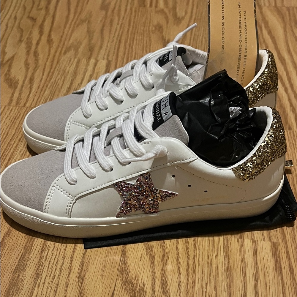Vintage Havana White Sneakers with Gold and Pink Glitter Never Worn!